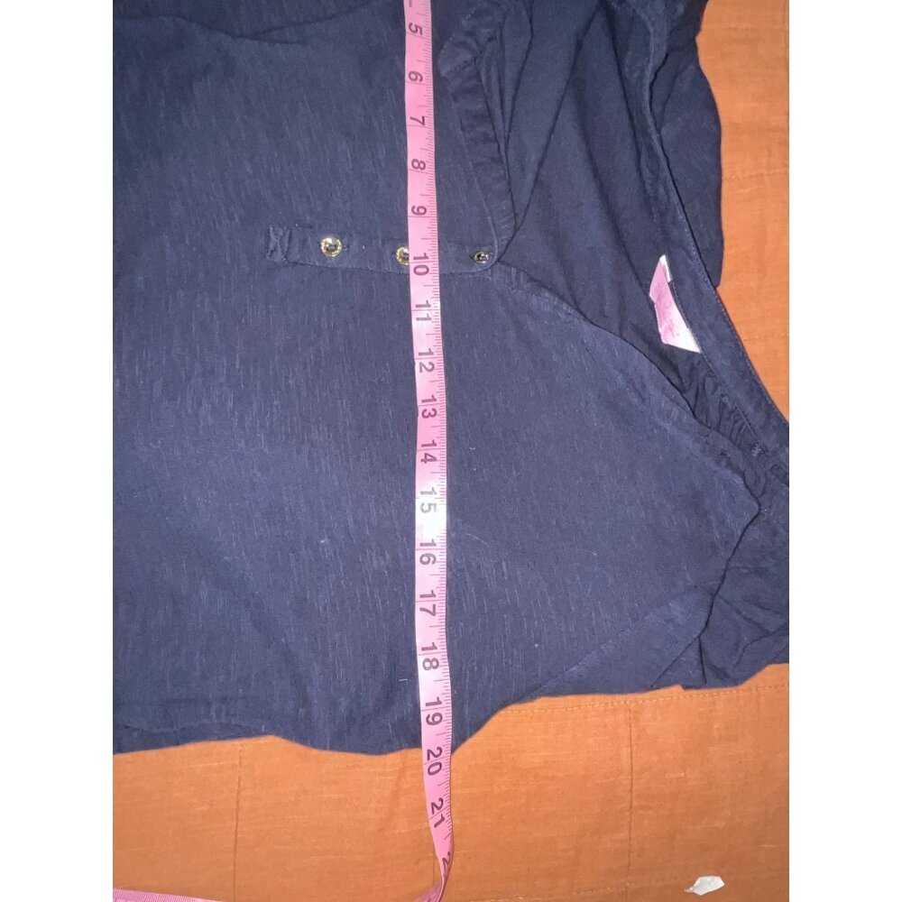 Lilly Pulitzer Navy Blue 3/4 Sleeve Button-Front Top Size M - Picture 7 of 10